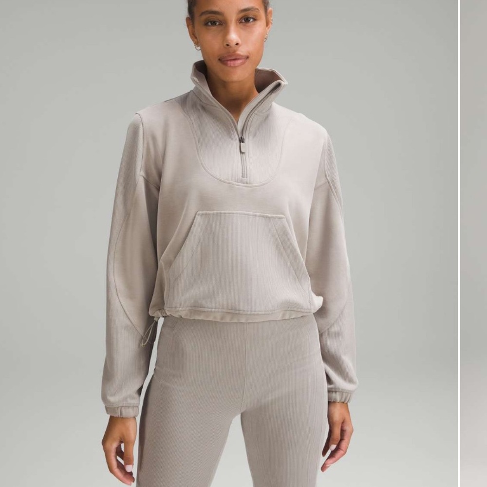 Lululemon Brushed Softstream Ribbed Half Zip Riverstone 8 EUC